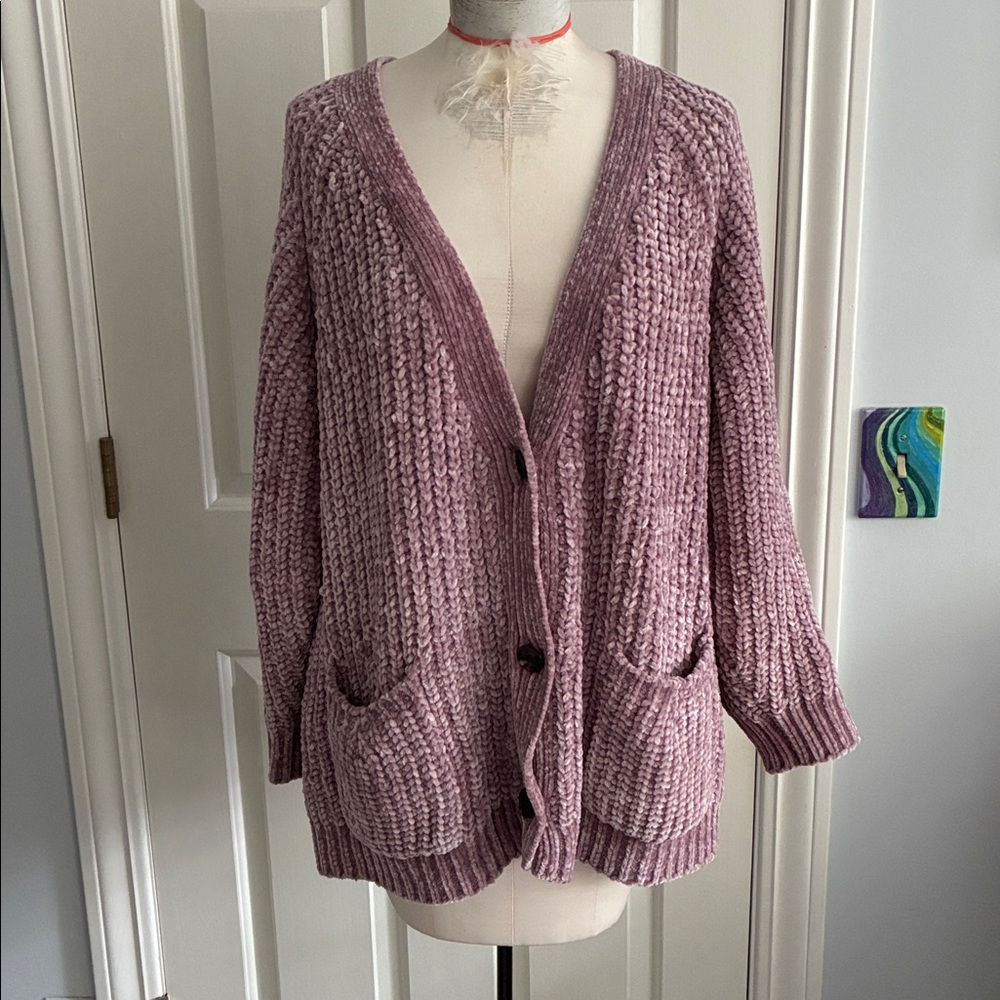 525 America chunky velour Pink Knit cardigan